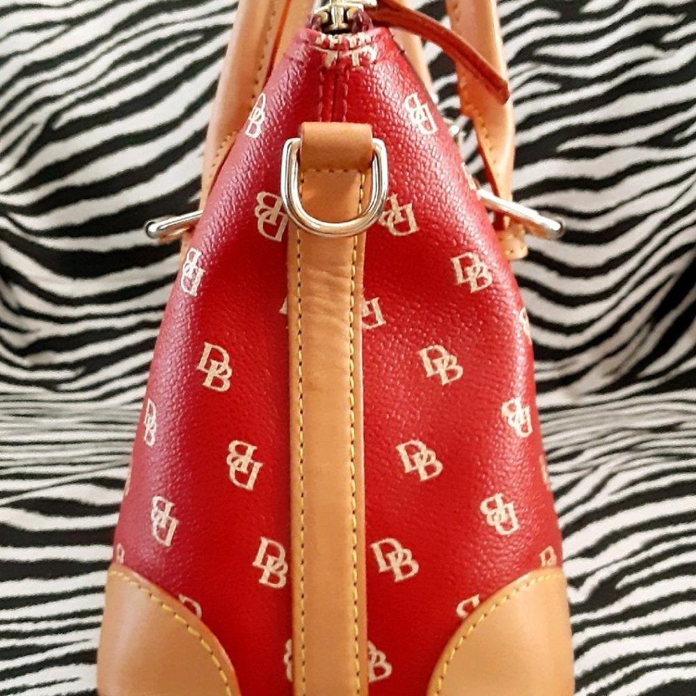 Red Logo-Print Satchel with Tan Trim and Double Handles, No Strap ! - Picture 9 of 16